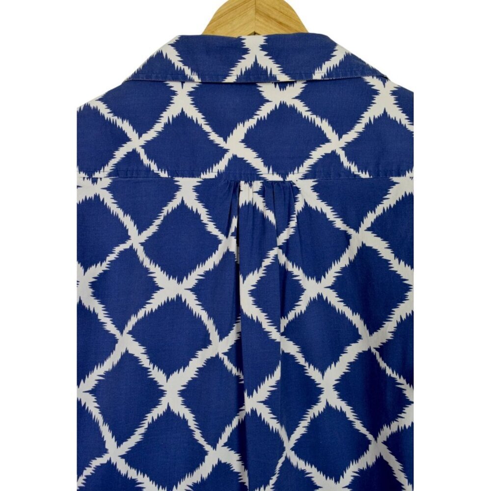 TIZZIE NAVY WHITE CONTRAST PATTERN V-NECK COLLARED SHIRT DRESS - Picture 6 of 7
